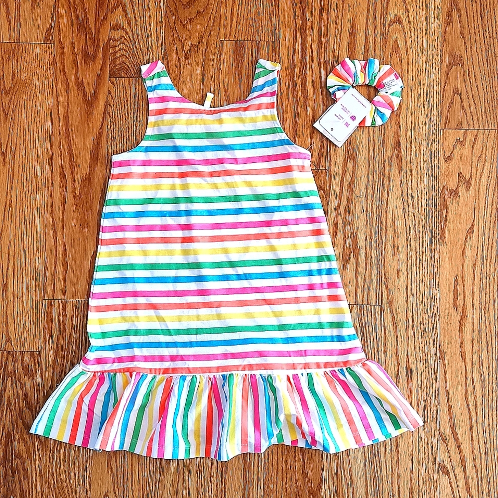 Neon Rainbow Stripe Dress with scrunchie